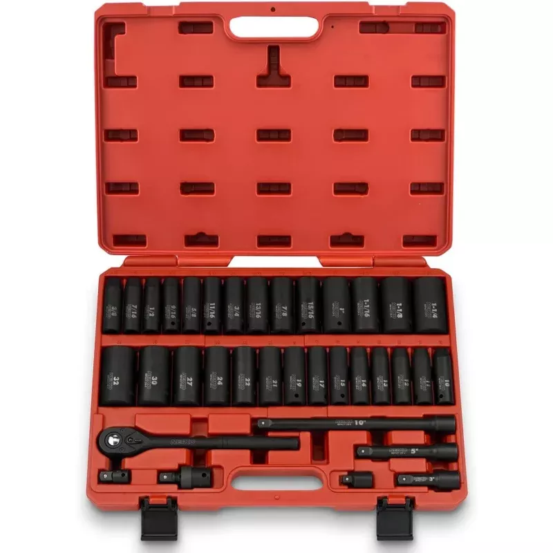 1/2" Drive Deep Impact Socket Set SAE & Metric, 72-Tooth Ratchet (35-Piece)