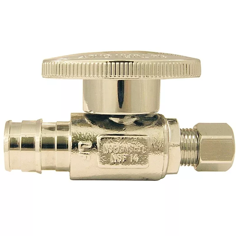 Apollo EPXVS1214C Straight Stop Valve, 1/2 x 1/4 in Connection, PEX x Compression, 200 psi Pressure, Brass Body