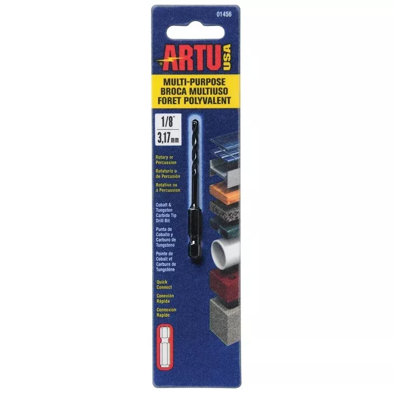 ARTU 01456 Drill Bit, 1/8 in Dia, 2-7/8 in OAL, Multi-Purpose, Parabolic Flute, Quick-Connect Shank