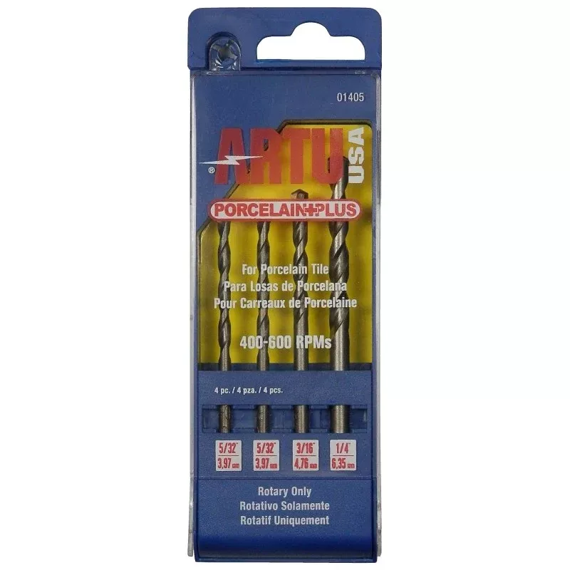 ARTU Porcelain Plus 01405 Drill Bit Set, 4-Piece, Chrome Vanadium Steel/Cobalt/Tungsten Carbide