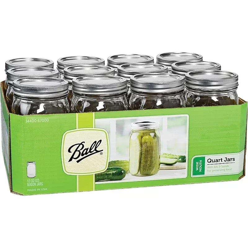 Ball 67000 Mason Jar, 32 oz Capacity, Glass/Metal, Silver Cap/Lid