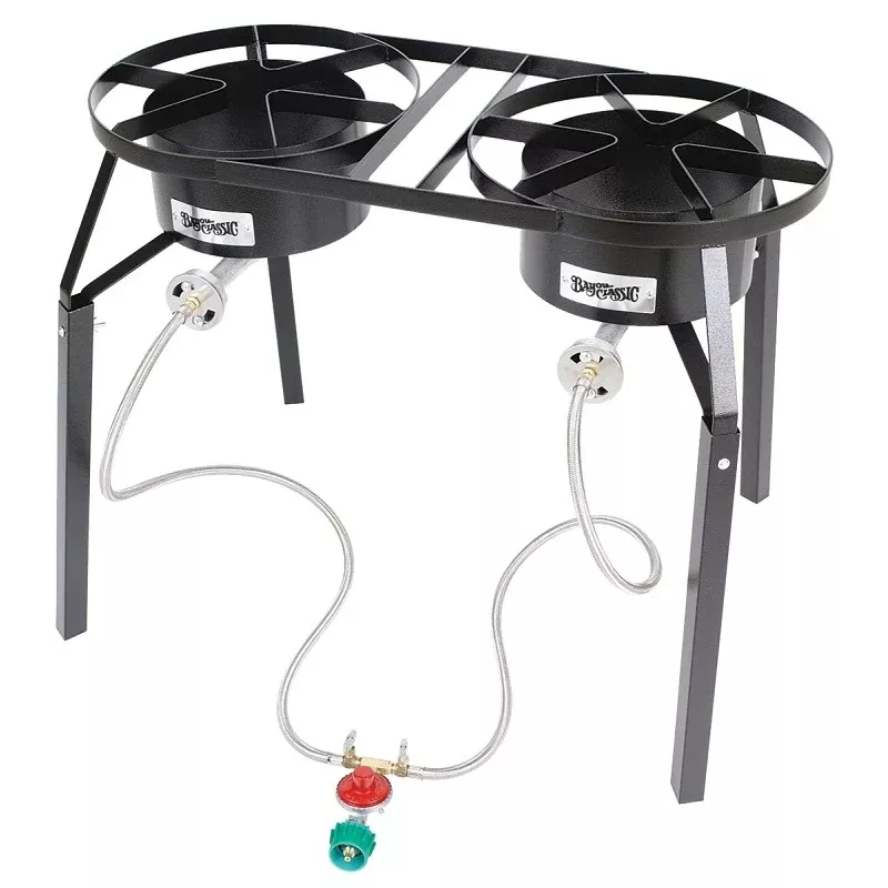 Bayou Classic DB250 Dual-Burner Cooker, 2-Burner, LPG, 100,000 Btu, Manual Ignition, Steel