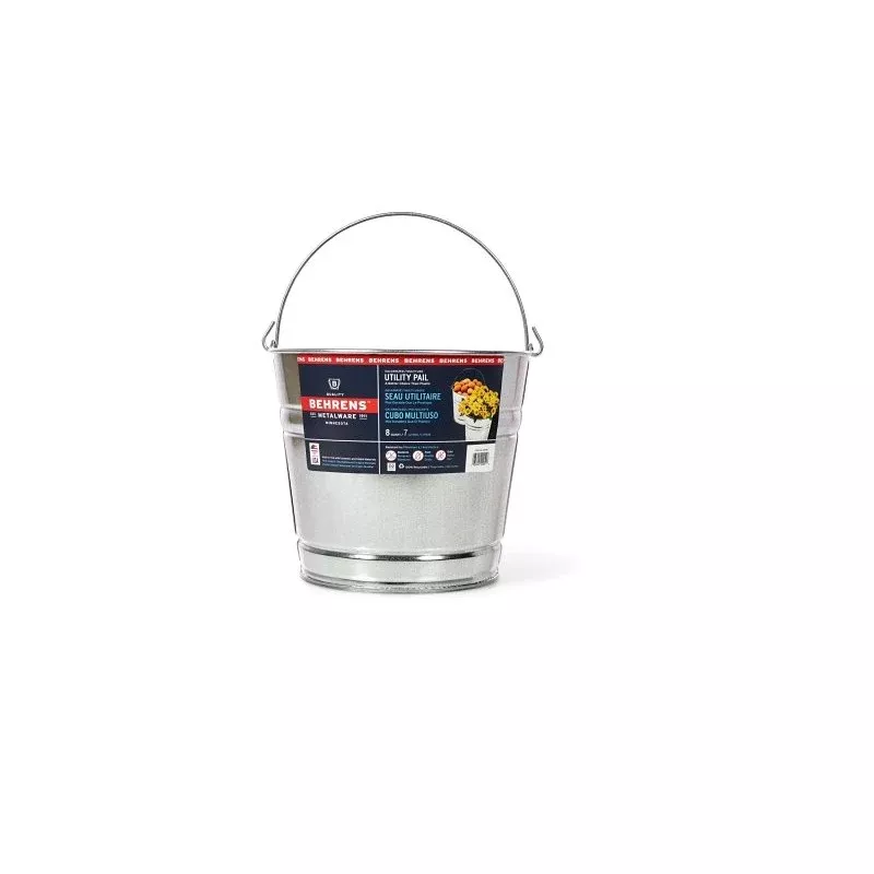 Behrens 1208GS Utility Pail, 8 qt Capacity, Steel, Galvanized