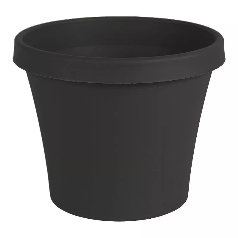 Bloem Terra Series TR1000 Planter, 8-1/2 in H, 10-3/4 in W, 10-3/4 in D, Round, Tapered Design, Plastic, Black, Matte