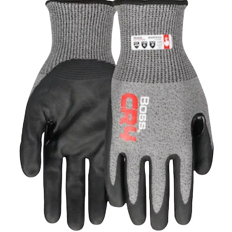 Boss CR4 B35044-L Cut-Resistant Gloves, L, Reinforced Thumb, Elastic Cuff, Nitrile Coating, Nylon, Black