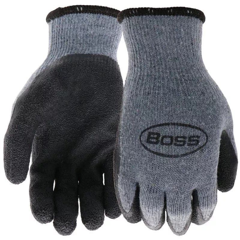 Boss Grip Series B32041-L Coated Gloves, L, Slip-On Cuff, Latex Coating, Polyester, Gray