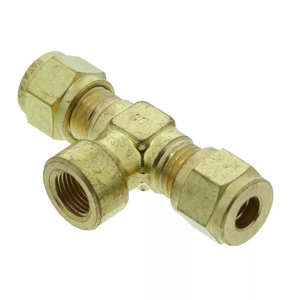 Brass Compression Female Branch Tee - 1/4 compression x 1/4 compression x 1/8 FPT