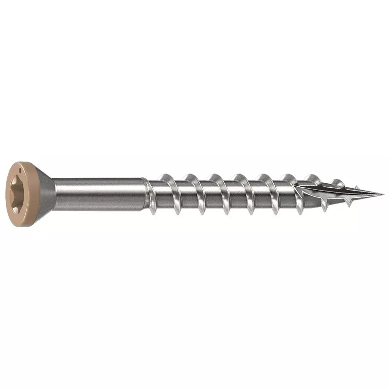 Camo 0353000TS Deck Screw, 0.163 in Thread, 1-5/8 in L, Trim Head, Sharp, Type-17 Point, 316 Stainless Steel, Tan