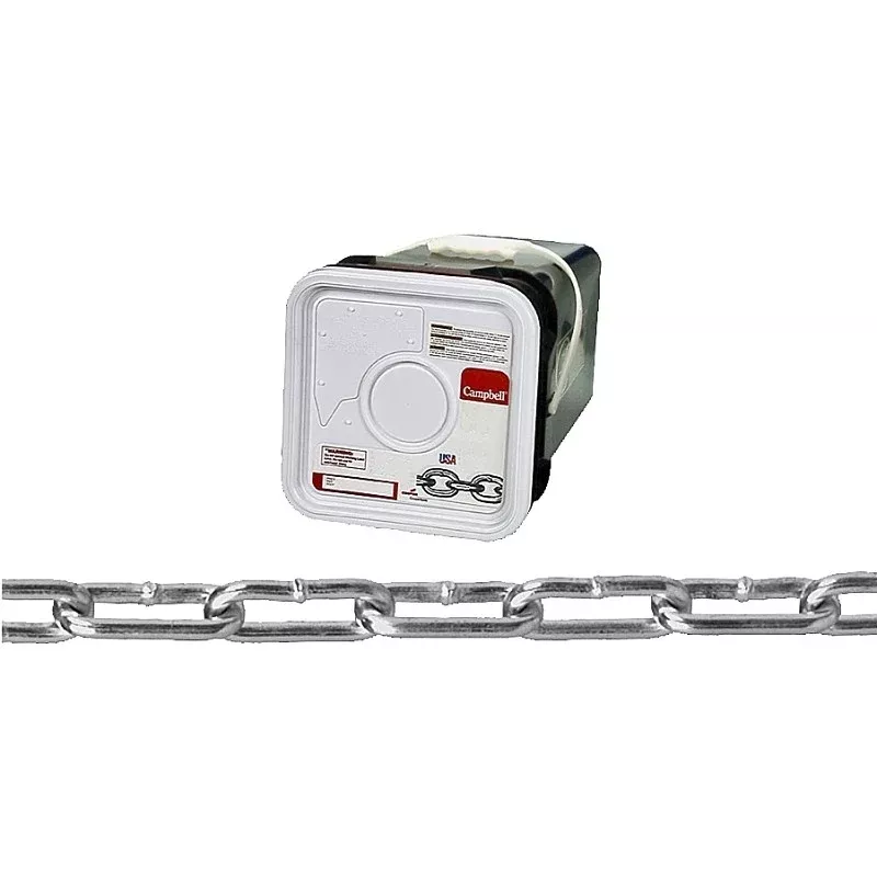 Campbell 0332426 Straight Link Coil Chain, #2/0, 225 ft L, 520 lb Working Load, Steel, Zinc