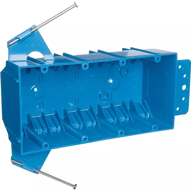 Carlon B455A-UPC Outlet Box, 4 -Gang, PVC, Blue, Bracket Mounting