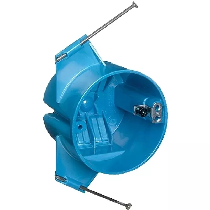 Carlon B520P-UPC Ceiling Box, Captive Nail Mounting, 4 in W, 4 in D, 2-1/4 in H, 1-Gang, Polycarbonate, Blue