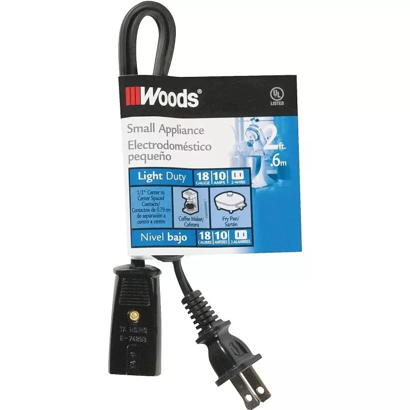 CCI 0293 Extension Cord, 2 ft L, 10 A, 125 V, Black