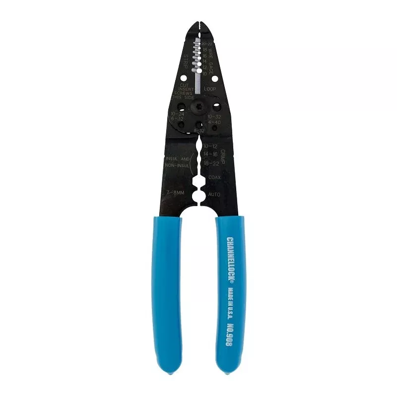 Channellock 908 Wire Stripper, 22 to 10 AWG Wire, 22 to 10 AWG Cutting Capacity, 8-1/4 in OAL, Gripper Handle