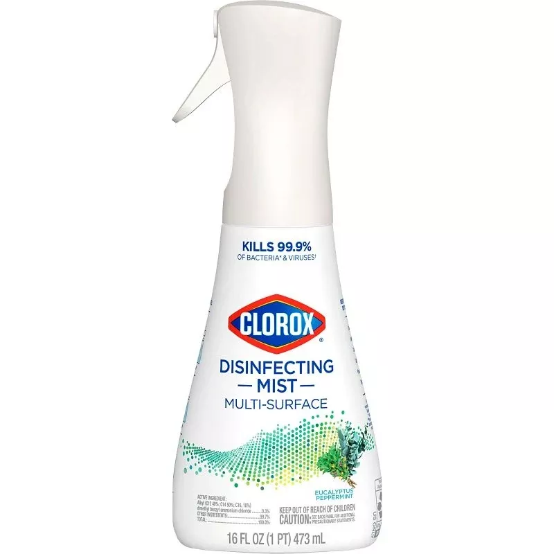 Clorox 60152 Multi-Surface Disinfectant, 16 oz, Trigger Spray Bottle, Liquid, Eucalyptus Peppermint, Clear