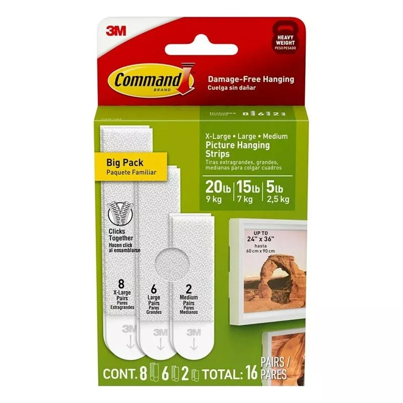 Command 17218-16ES Picture Hanging Strip, White, 20 lb