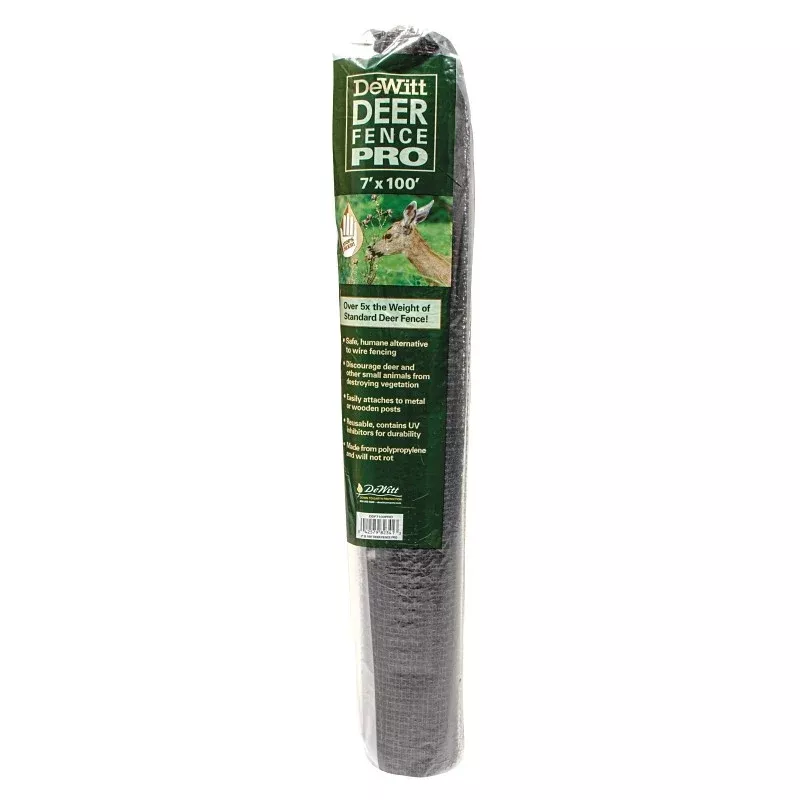 DeWitt DDF7100PRO Deer Fence, 100 ft L, 7 ft H, Square Mesh, 3/4 in Mesh, Polypropylene, Black