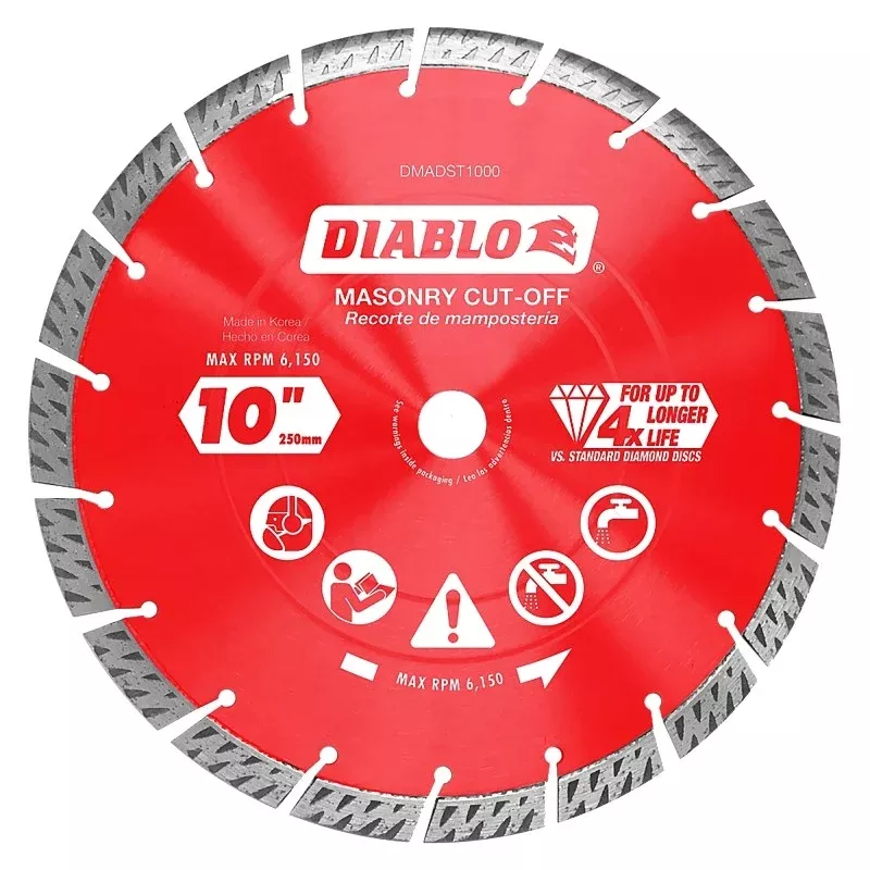 Diablo DMADST1000 Series Saw Blade, Turbo Cut-Off Disc Blade, 10 in Dia, Segmented Rim, 1/PK
