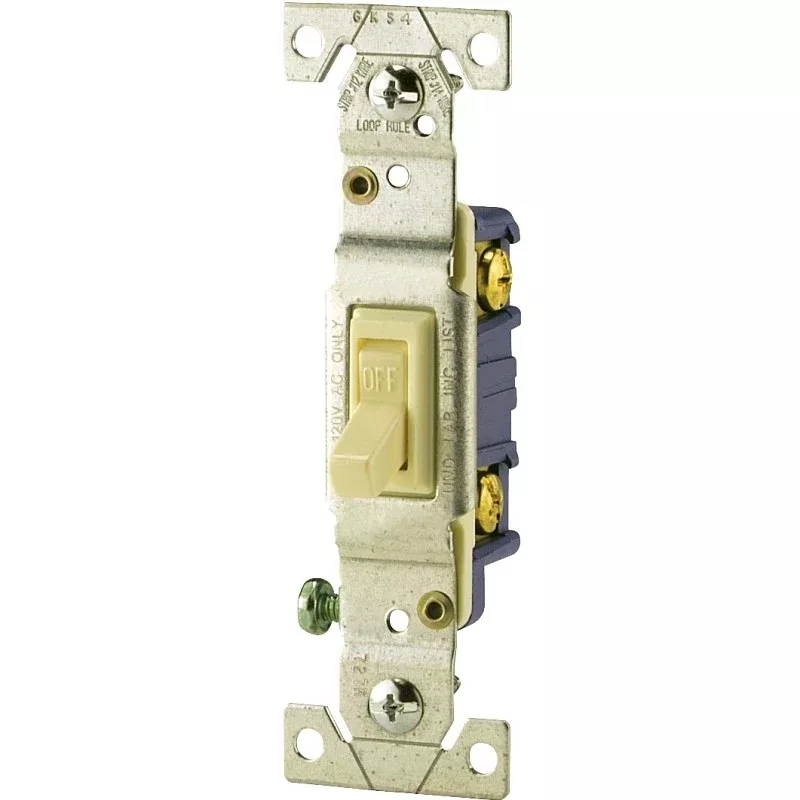 Eaton Wiring Devices C1301-7V Series Toggle Switch, Ivory, 15 A, 120 V, Push-In Terminal, 5-20R