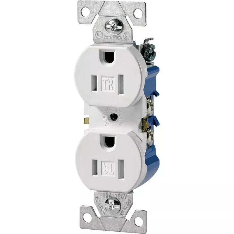 Eaton Wiring Devices TR270W Duplex Receptacle, 2 -Pole, 15 A, 125 V, Push, Side Wiring, NEMA: 5-15R, White