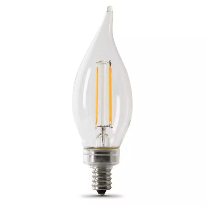 Feit Electric BPCFC100927CAFIL/ Filament LED Bulb, Flame Tip, BA10 Lamp, E12 Lamp Base, Clear