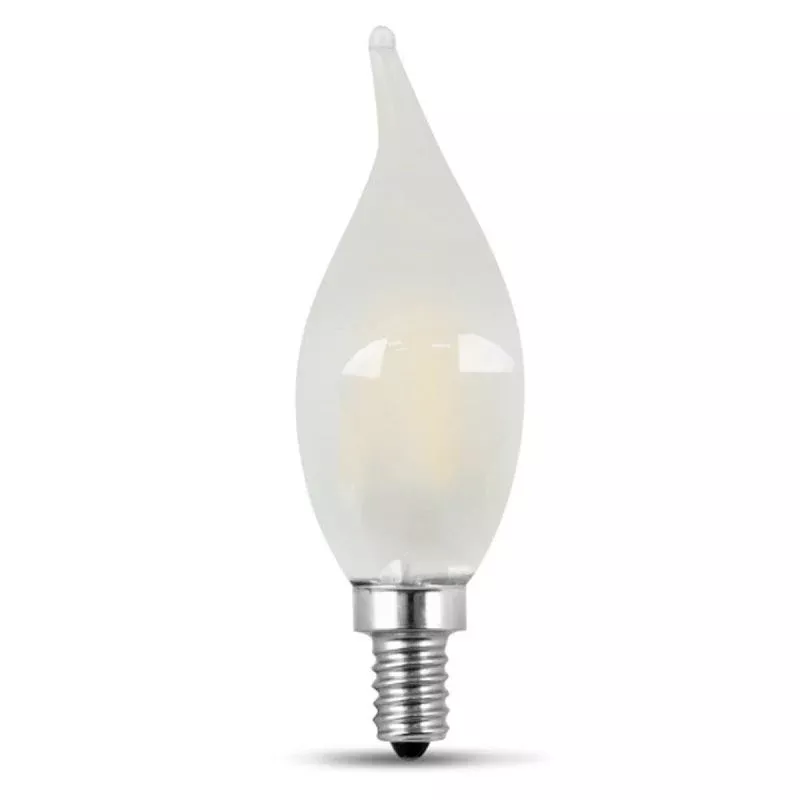 Feit Electric BPCFF60/927CA/FIL/2 LED Bulb, 120 V, 500 Lumens, 5.5 W, Flame Tip Lamp, 60 W Equivalent, Dimmable, 2/PK