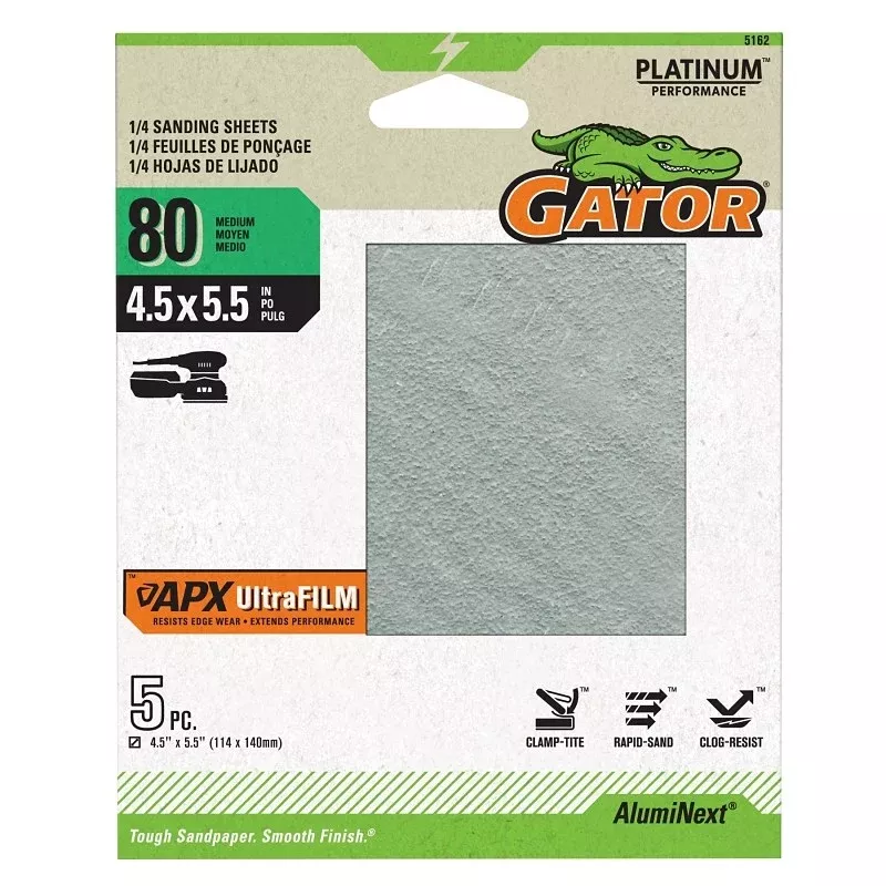 Gator 5162 Sand Paper, 4-1/2 in W, 5-1/2 in L, 80 Grit