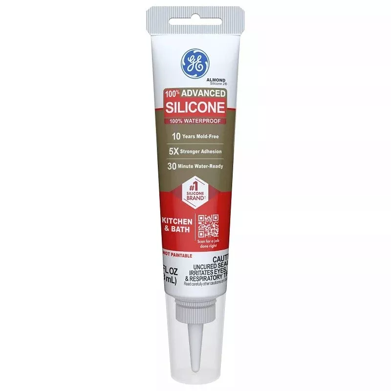 GE Advanced Silicone 2 2816708 Kitchen & Bath Sealant, Almond, 24 hr Curing, 2.8 fl-oz Squeeze Tube