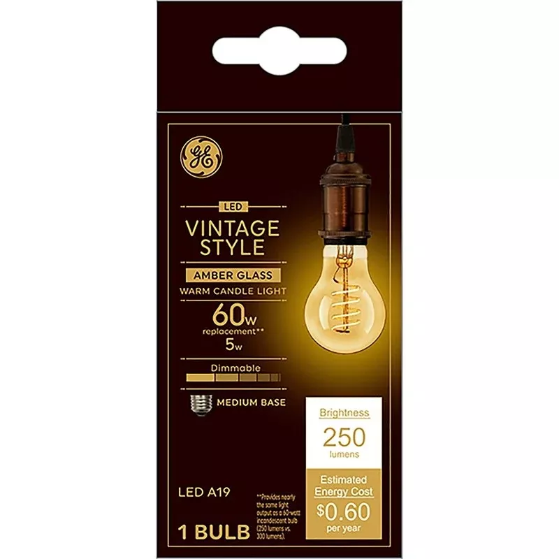 GE Industrial Solutions 36505 LED Bulb, General Purpose, A19 Lamp, E26 Lamp Base, Dimmable, Amber, Warm White Light