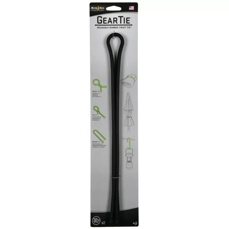 Gear Tie GT32-2PK-01 Twist Tie, Rubber, Black, 32 in L