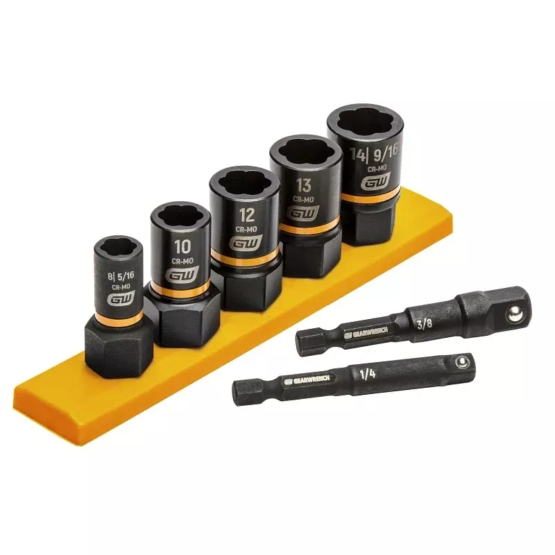 GearWrench 87911 Bolt Biter Series Socket Set, Chrome Molybdenum Alloy, Black Oxide, Includes: Socket Rail