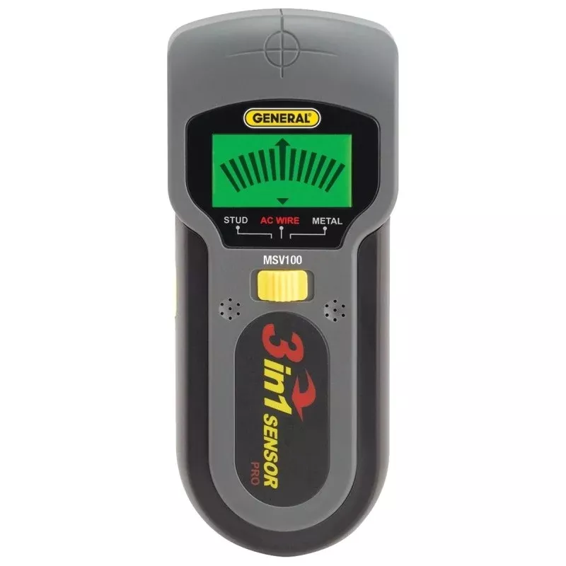 General MSV100 Stud/Voltage/Metal Detector, 9 V Battery, 1-1/2 in Detection, Detectable Material: Copper/Iron/Wood