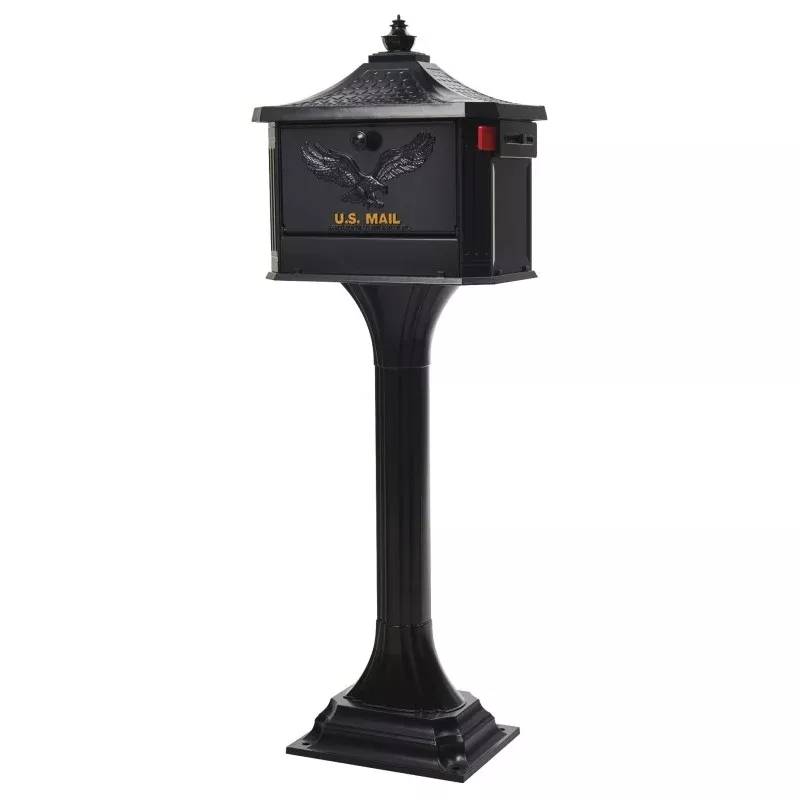 Gibraltar Mailboxes PED0000B Mailbox Post Combo, 1250 cu-in Mailbox, Aluminum Mailbox, Aluminum Post, Black
