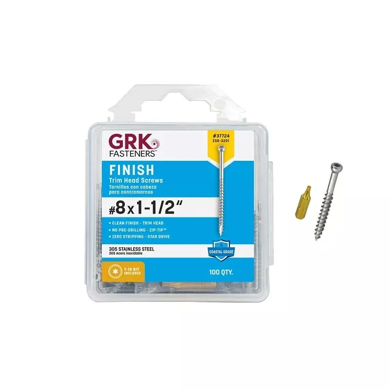 GRK Fasteners 37724 Screw, 1-1/2 in L, Trim Head, Stainless Steel