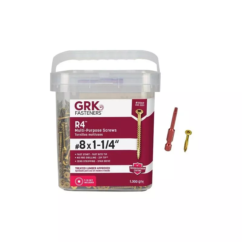 GRK Fasteners R4 01069 Framing and Decking Screw, #8 Thread, 1-1/4 in L, Star Drive, Steel, 1300 PAIL