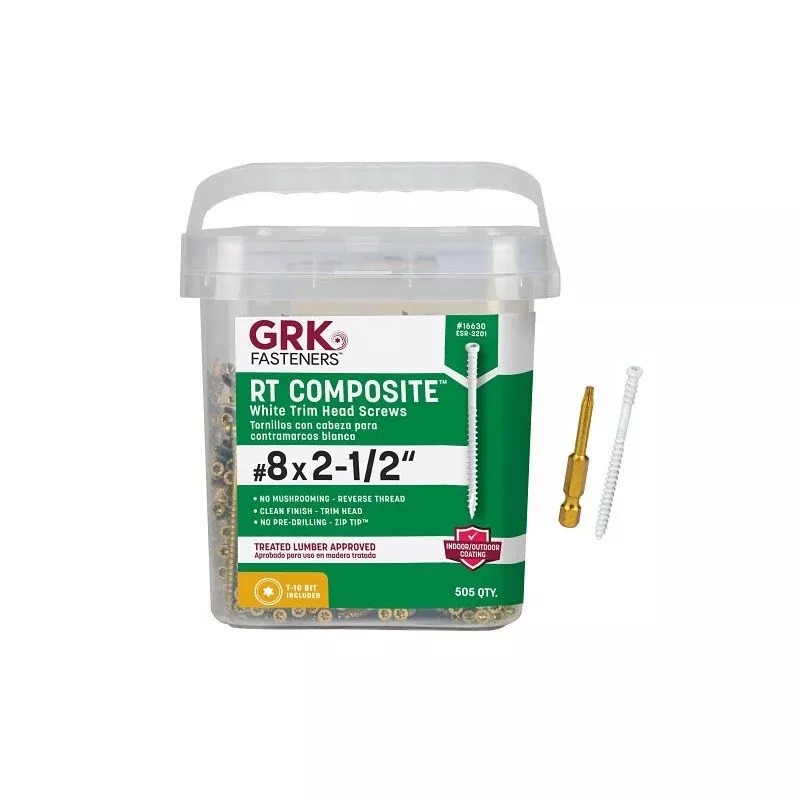 GRK Fasteners RT Series 16630 Screw, #8 Thread, 2-1/2 in L, Reverse Thread, Trim Head, Star Drive, Steel, 505 PAIL