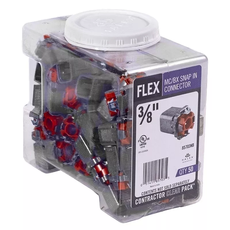 Halex 85703NB Flex Double Connector, 3/8 in, Steel, Zinc-Plated