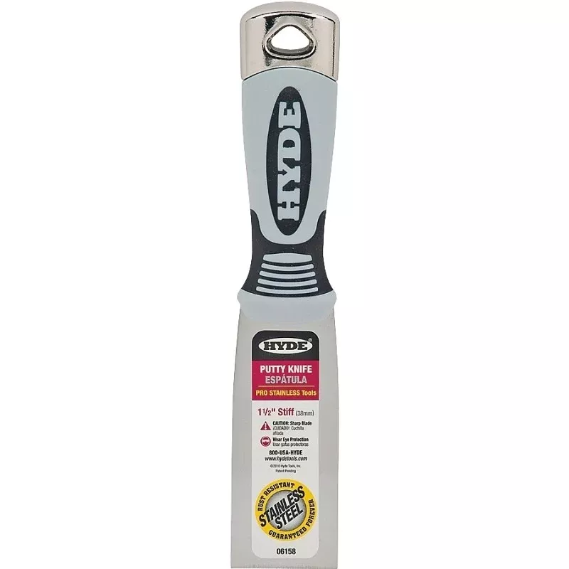 Hyde 06158 Putty Knife, 1-1/2 in W Blade, Stainless Steel Blade, Plastic Handle, Soft-Grip Handle