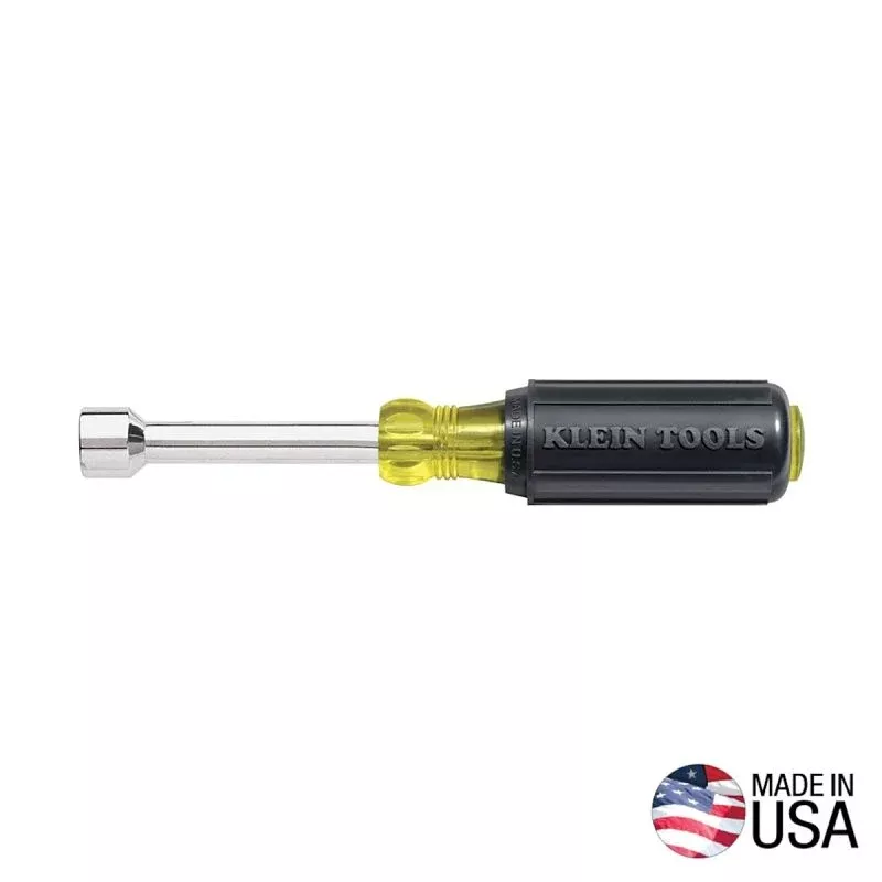 Klein Tools 630-1/4 Nut Driver, 1/4 in Drive, 6-3/4 in OAL, Cushion-Grip Handle, Black/Yellow Chrome Handle, Nonmagnetic