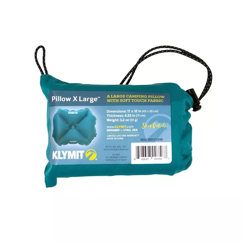 Klymit 12PLTL01D Pillow, 17 in L, 12 in W, XL, 75D Polyester, Teal