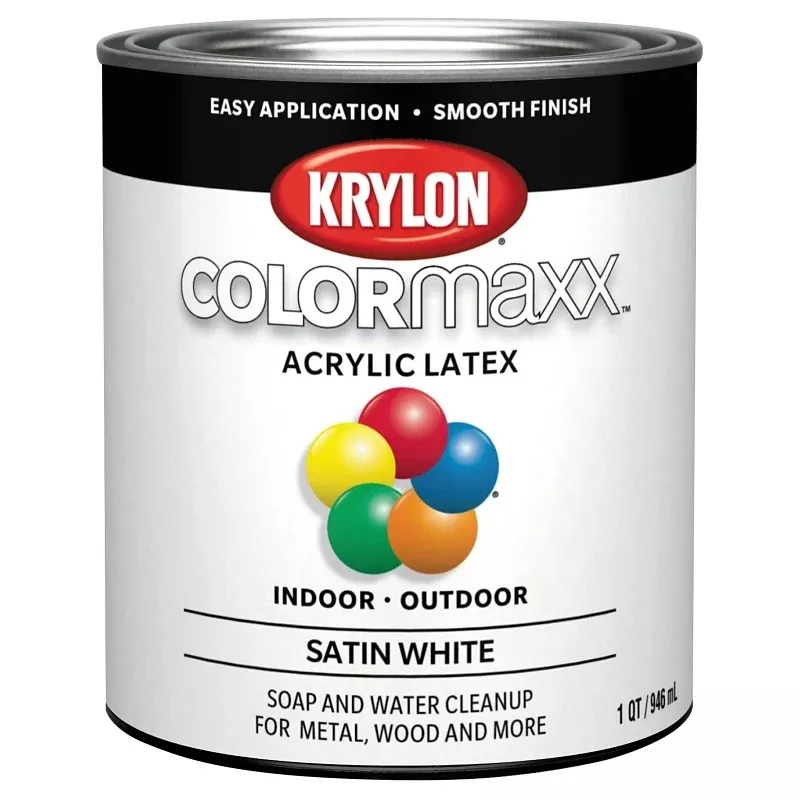 Krylon K05628007 Paint, Stain, White, 32 oz, 100 sq-ft Coverage Area