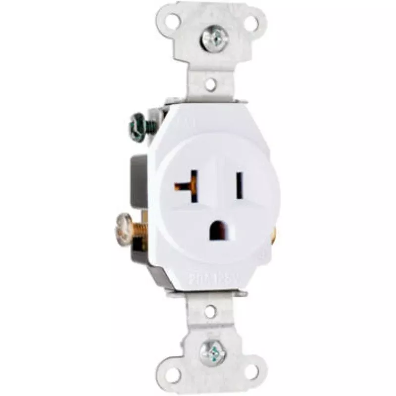 Legrand 5351WCC8 Heavy-Duty Single Receptacle, 2 -Pole, 125 VAC, 20 A, Side Wiring, NEMA: NEMA 5-20R, White