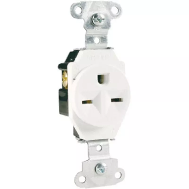 Legrand 5651WCC8 Heavy-Duty Single Receptacle, 2 -Pole, 250 VAC, 15 A, Side Wiring, NEMA: NEMA 6-15R, White
