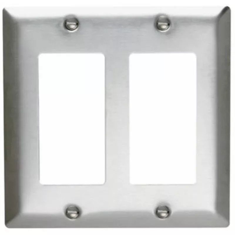 Legrand SS262CC10 Wallplate, 4-1/2 in L, 4.56 in W, 2 -Gang, Stainless Steel, Silver, Brushed