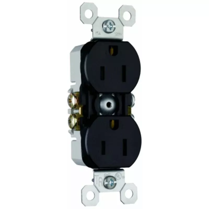 Legrand TradeMaster 3232TRBK Duplex Receptacle, 2 -Pole, 15 A, 125 V, Push, Side Wiring, NEMA: 5-15R, Black
