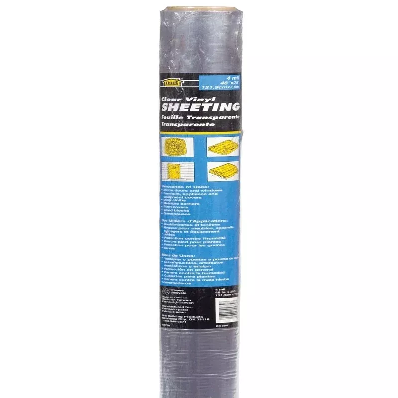 M-D 04770 Weatherstrip Sheeting, 4 mil Thick, 25 ft L, 48 in W, Clear