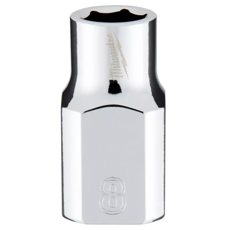 Milwaukee 45-34-9078 Socket, 8 mm Socket, Standard Socket, 3.543 in OAL, 3/8 in Drive, 6-Point, Chrome Vanadium Steel