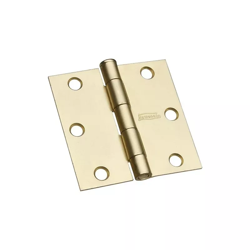 National Hardware N186-908 Square Corner Door Hinge, 3 in H Frame Leaf, Cold Rolled Steel, Satin Brass, 50 lb