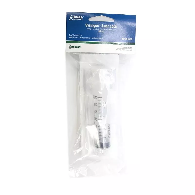 Neogen 9267 Luer Lock Syringe, 35 cc, Polypropylene, Clear