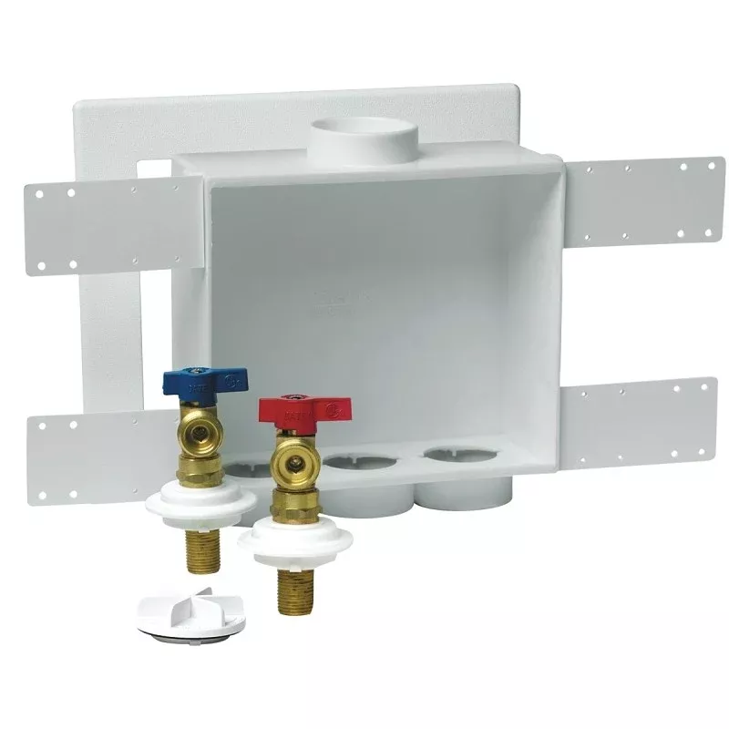 Oatey Quadtro 38529 Washing Machine Outlet Box, 1/2 in Connection, Brass/Polystyrene
