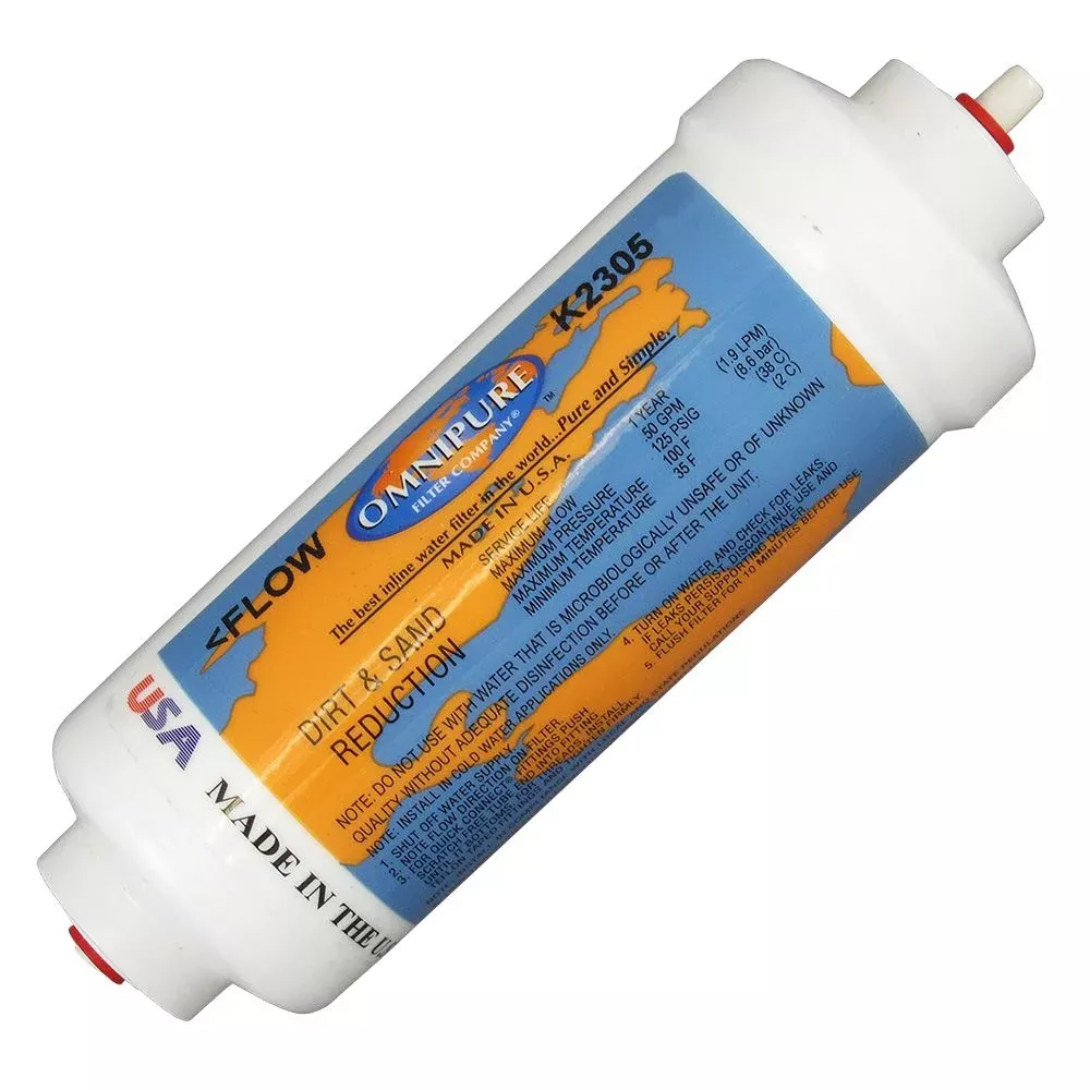 Omnipure Inline K2305-JJ 5 mic Sediment Prefilter - 6" x 2" Filter - 1/4" Quick Connect